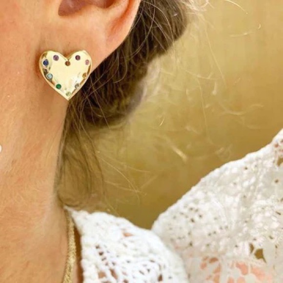 My Story Rainbow Reese 14K Yellow Gold & Mixed-Stone Heart Stud Earrings - Picture 2 of 12